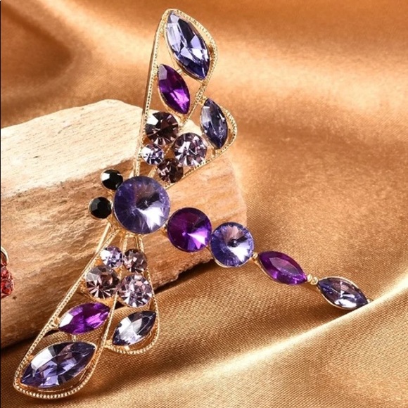 Multi Color Austrian Crystals Fairy Dragonfly Brooch Pin Pendant - Reduced - Picture 6 of 13